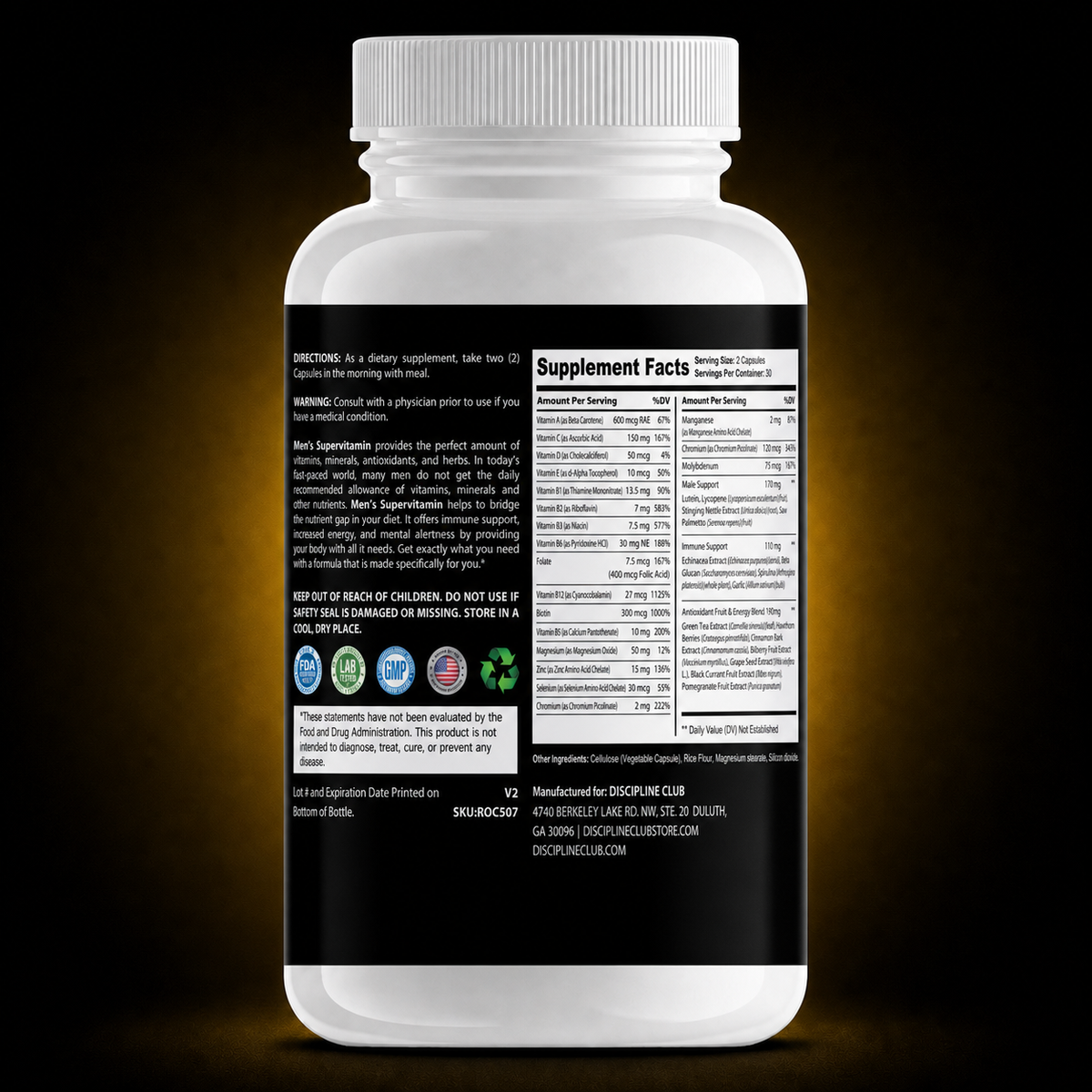 Discipline Club Multivitamin — label information