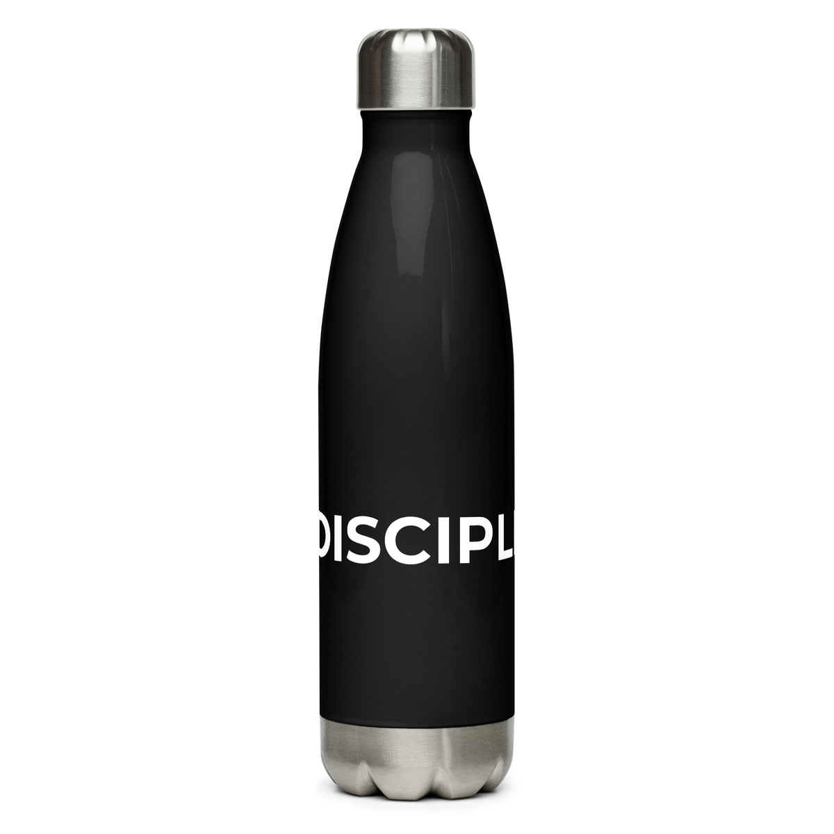 Discipline Club water bottle, side view