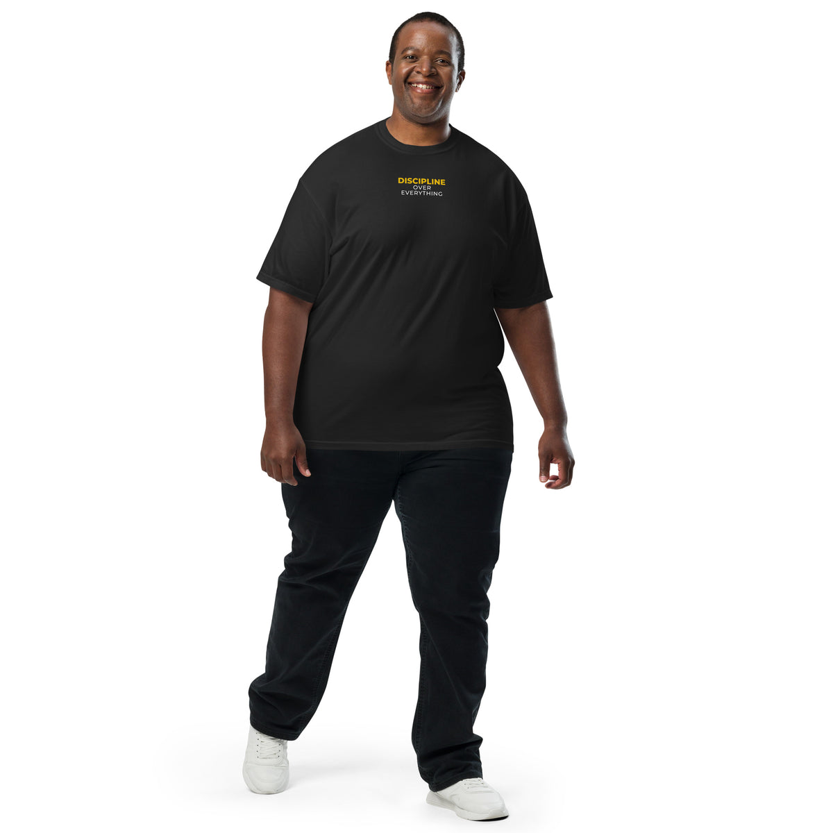 Discipline Over Everything Training Tee in black, worn, front