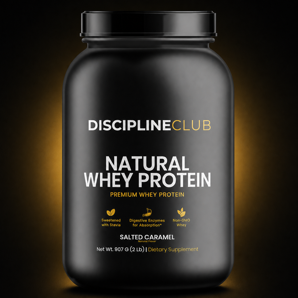 Discipline Club Natural Whey Protein, salted caramel, front