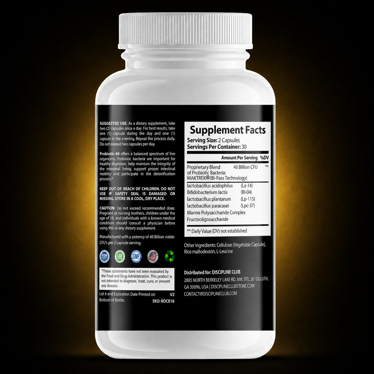 Discipline Club Probiotic, label information
