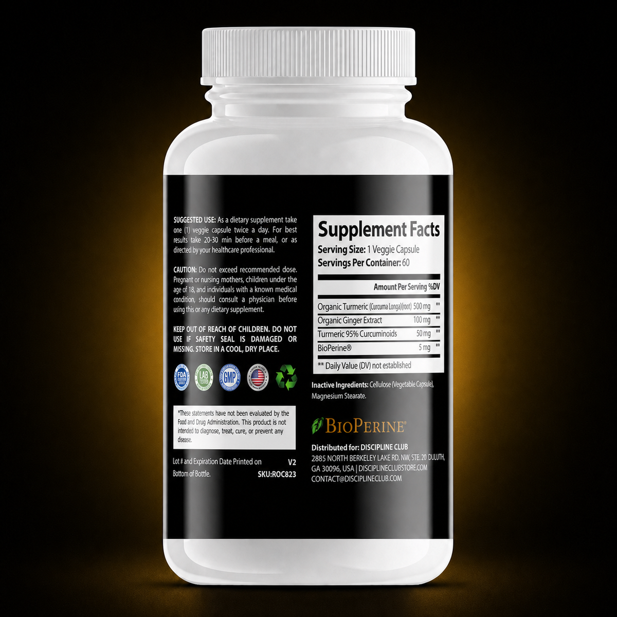 Discipline Club Turmeric and Ginger, label information