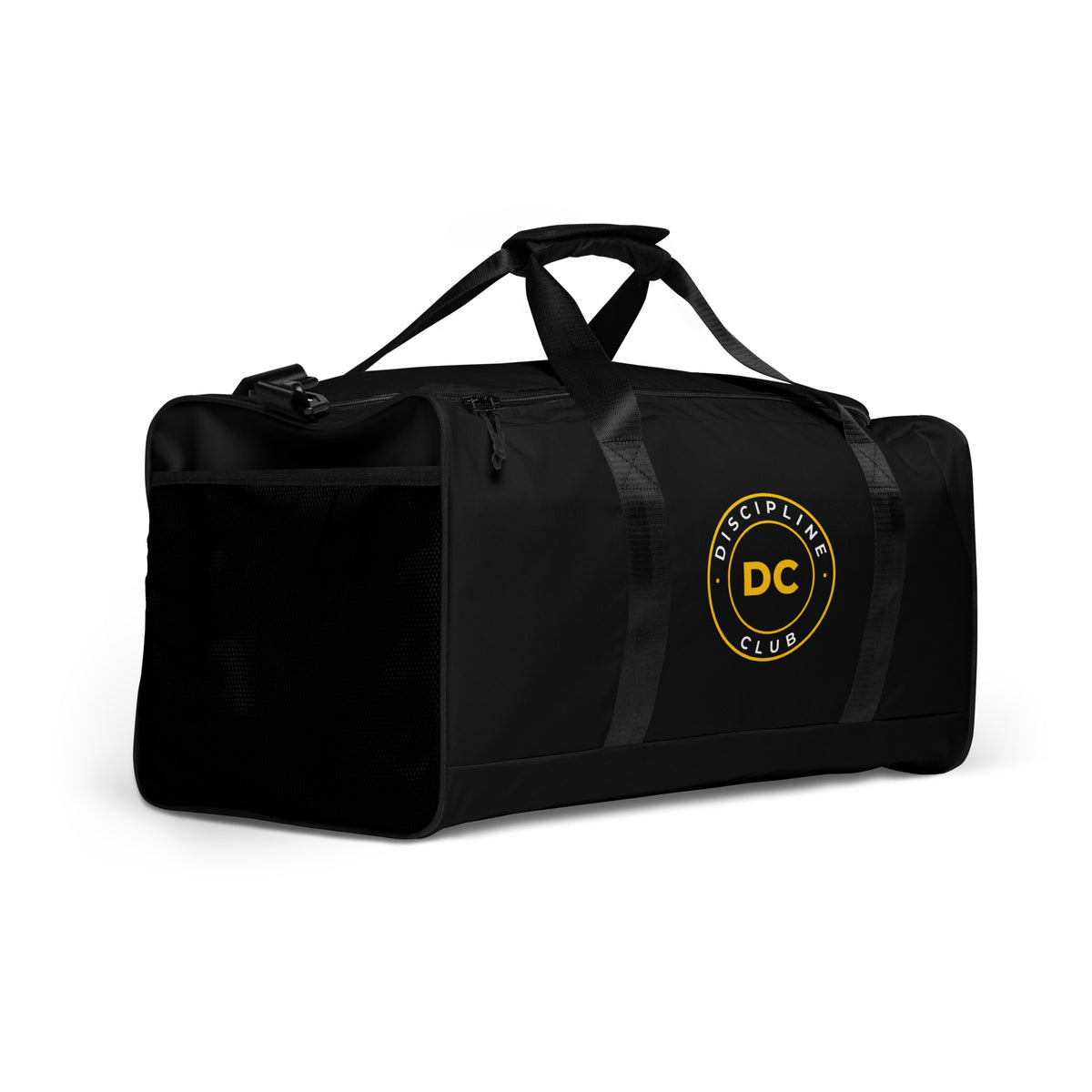 Discipline Club Duffle Bag in black, front right angle