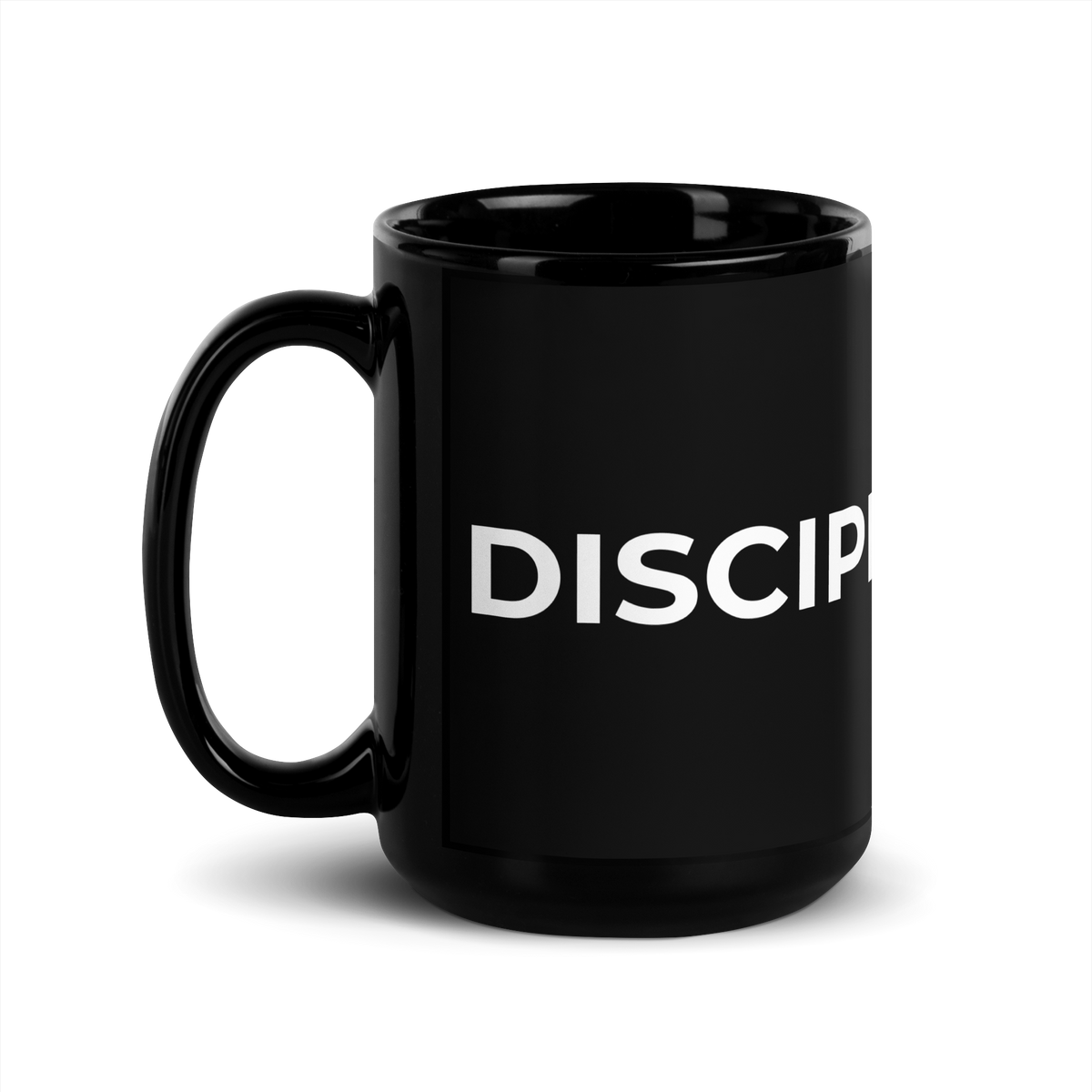 Black glossy Discipline Club mug, alternate view