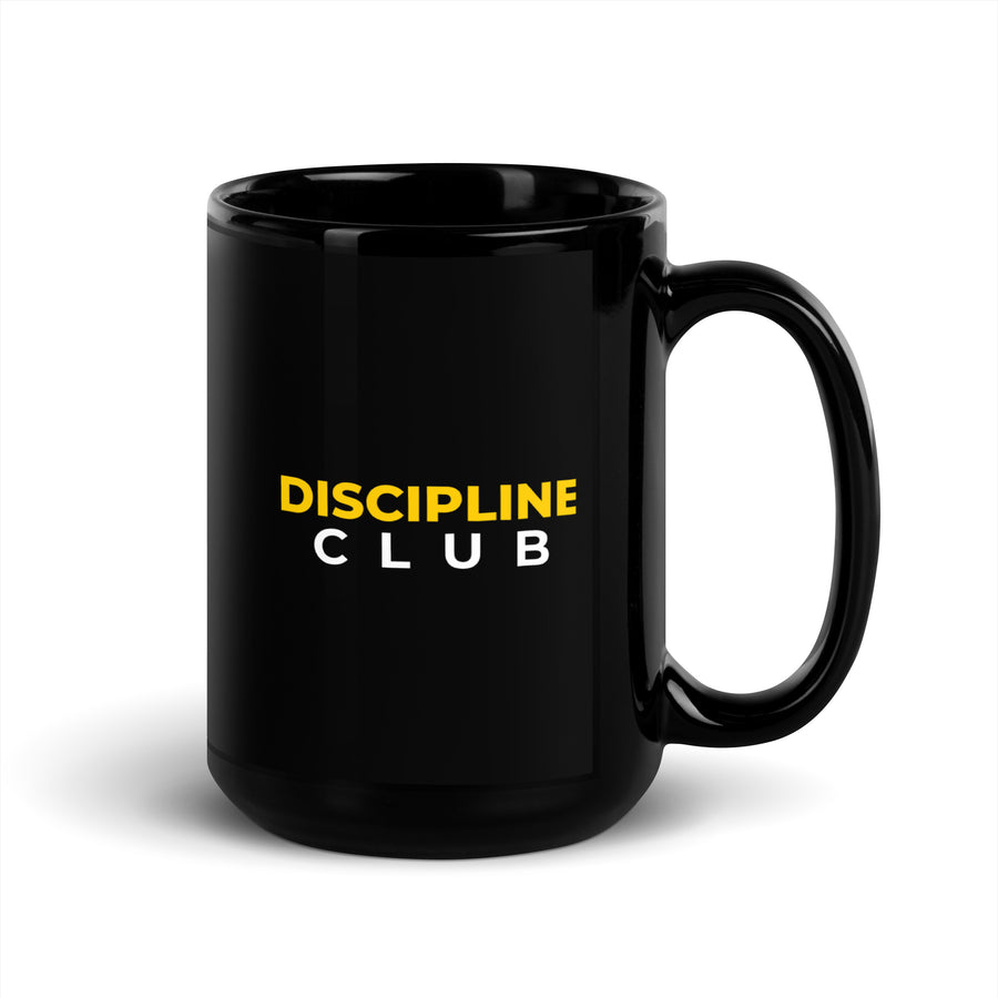 Discipline Club Glossy Mug in black, handle on the right