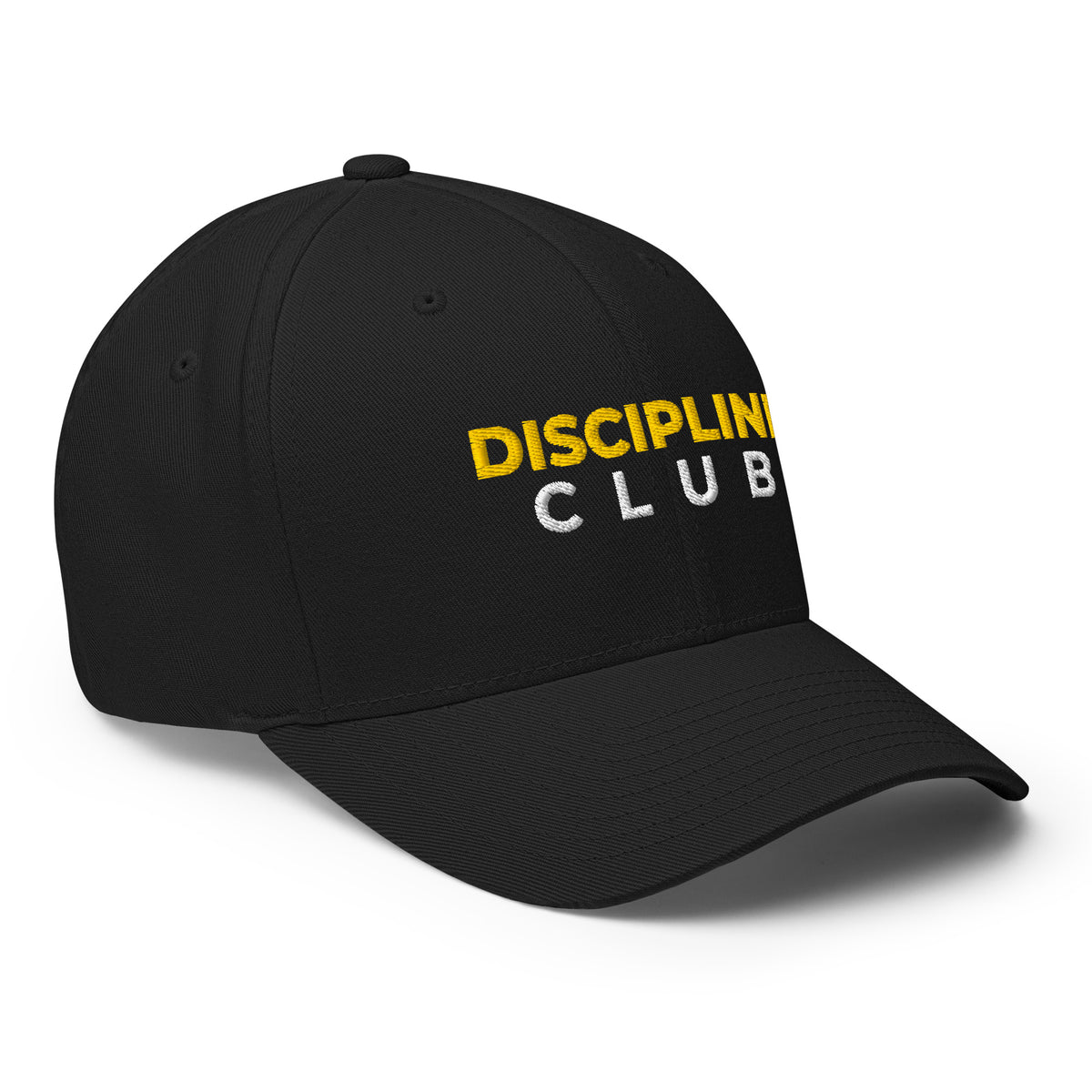 Discipline Club Signature Structured Cap in black, front right angle