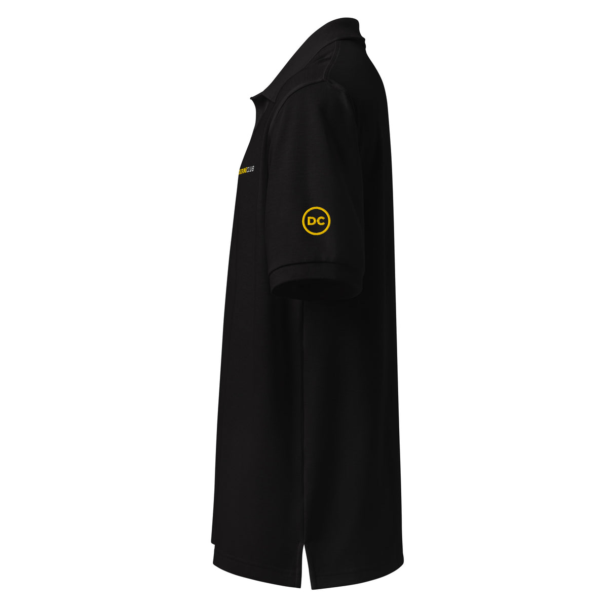 Discipline Club Boardroom Polo in black, left sleeve crest