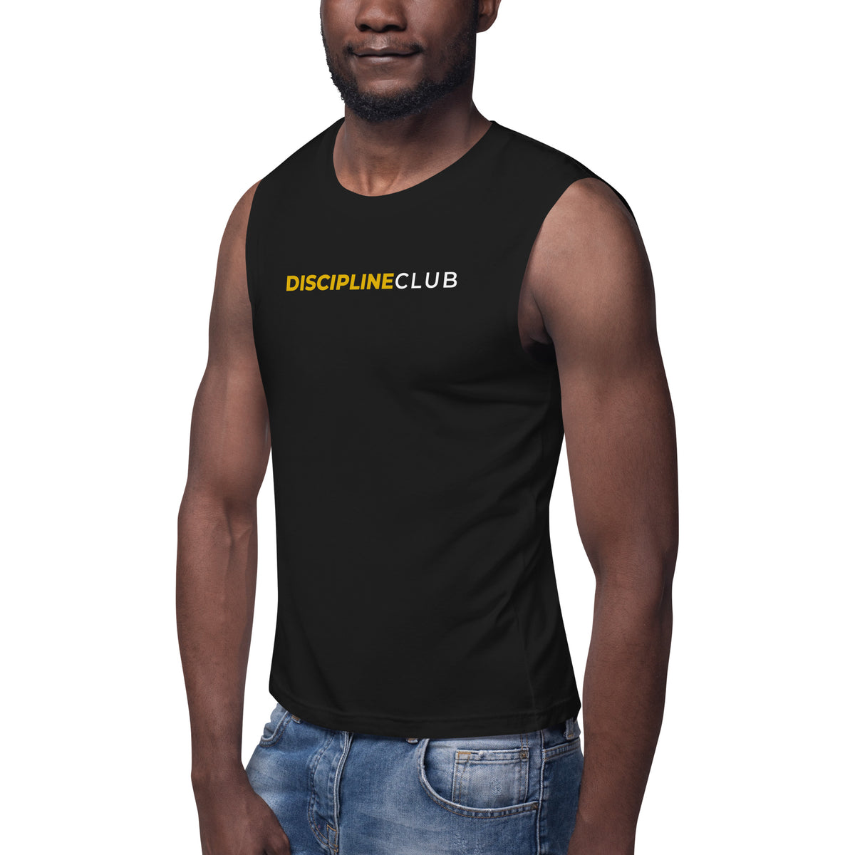 Discipline Club Training Tank in black, front left angle
