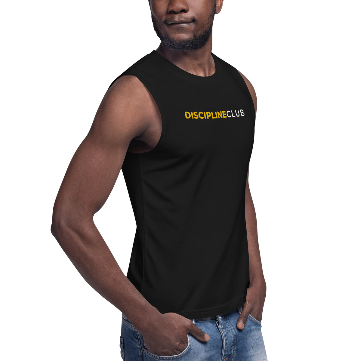 Discipline Club Training Tank in black, front right angle